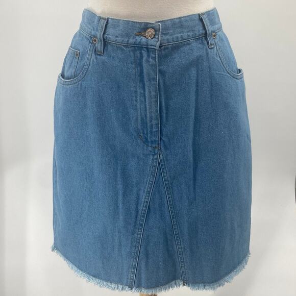 Vintage 90s Bill Blass Jeans Denim Mini Skirt High Waist Cotton Light Blue 12 - Picture 2 of 7